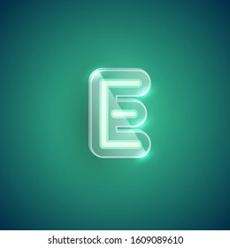 Realistic green neon 'E' with plastic case, vector illustration