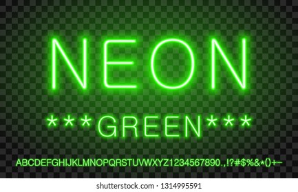 Realistic Green Neon Font Set