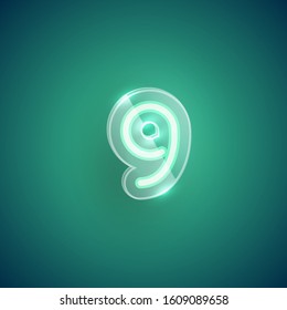 Realistic green neon nine with plastic case, vector illustration