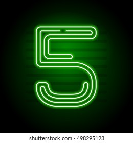 Realistic Green Neon numbers. Number with Neon lights on dark background. Vector Neon typeface