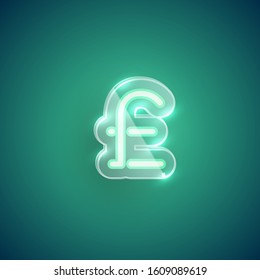 Realistic Green Neon Pound Sign With Plastic Case, Vector Illustration