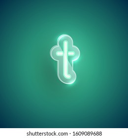 Realistic green neon 't' with plastic case, vector illustration