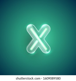 Realistic green neon 'X' with plastic case, vector illustration