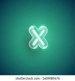 Realistic green neon 'x'with plastic case, vector illustration