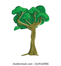 Realistic green oak tree isolated on white background - Vector illustration