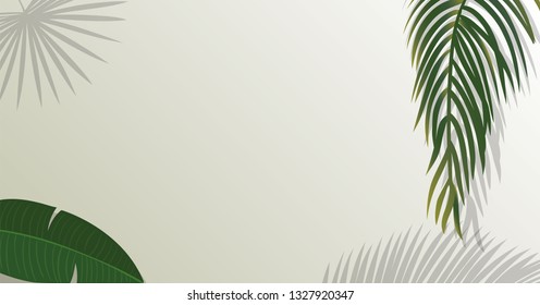 Realistic green palm leaf branches on white background.