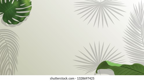 Realistic green palm leaf branches on white background.