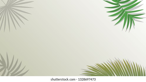 Realistic green palm leaf branches on white background.