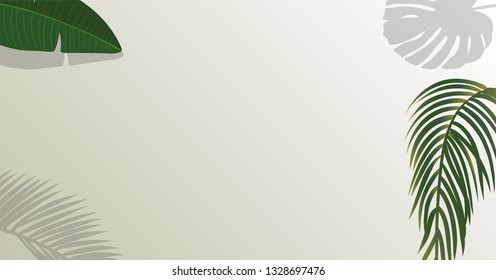 Realistic green palm leaf branches on white background.