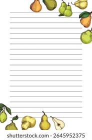 Realistic green pear fruit vector illustration isolated on white background, fresh organic healthy food clipart for packaging design, branding, labels, posters, eco product, and kitchen decor