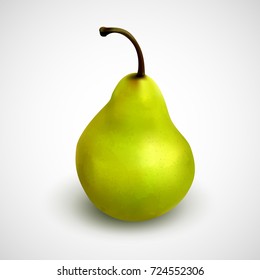 Realistic green pear. Vector illustration of delicious fruit isolated on grey background