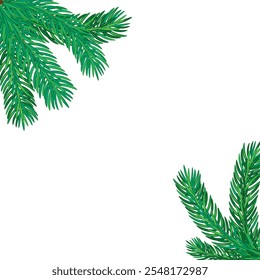 Realistic green pine branches with needles isolated vector illustration for seasonal and holiday design