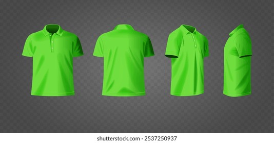 Realista Verde Polo Shirt Mockup Exibindo Frente Para Trás E Lado Perspectivas Ideais Para Branding E Design De Moda