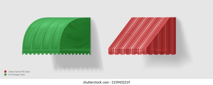 Realistic green and red color awning or canopy from side front view for store svg