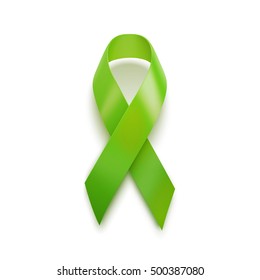 Realistic green ribbon. 3D icon. Vector illustration, isolated on white. 