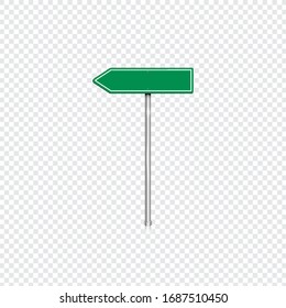 Realistic green road sign with transparent background, vector illustration