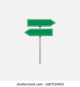 Realistic green road sign with transparent background, vector illustration