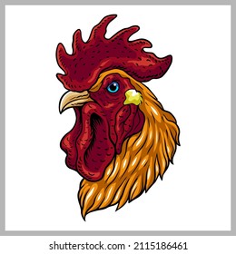 Realistic green rooster mascot drawing with full details
