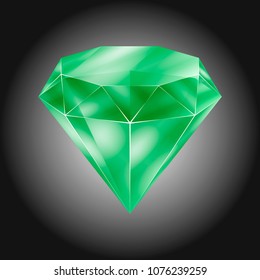Realistic green round gem - emerald. Colorful gemstone that can be used as part of logo, icon, web decor or other design. Vector illustration, EPS10.