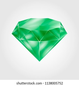 Realistic green round gem emerald. Colorful gemstone that can be used as part of logo, icon, web decor or other design. Vector illustration, EPS10.
