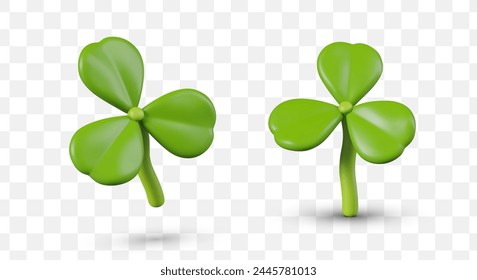 Realistic green shamrock. Fresh clover leaf. Decorative element for St Patrick Day