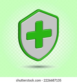 Realistic green shield medical, immune system shield. Health insurance icon virus protection.