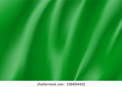 Realistic Green Silk Surface For Design. Color Background For Advertising And Presentation. Blank Rectangular Flag Template. Green Wavy Satin Fabric Mockup. Branding Object Vector Illustration.