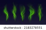 Realistic green smoke, bad smell concept, toxic stinky clouds transparent effect. Green fume isolated on a dark background. Vector illustration.