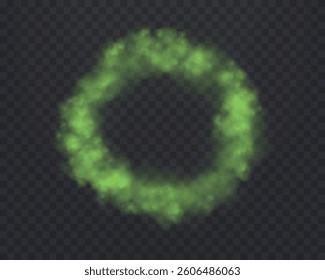 Realistic green smoke circle or haze on a transparent background. Magic fog, vapor. Vector illustration.