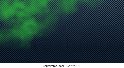 Realistic green smoke cloud isolated on transparent background. Fog, toxic, smog, bad smell or cloudiness effect. Vector illustration.