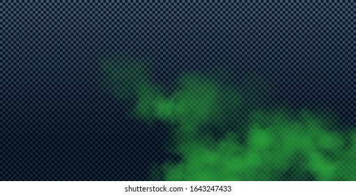 Realistic green smoke cloud isolated on transparent background. Fog, toxic, smog, bad smell or cloudiness effect. Vector illustration.