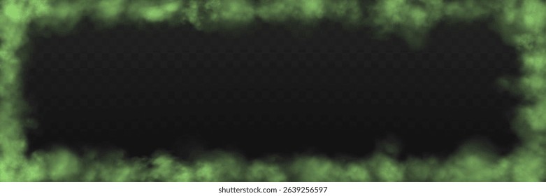 Realistic green smoke or haze frame, overlay effect on a transparent background. Hot fire and flame, magic fog, vapor. Abstract vector illustration