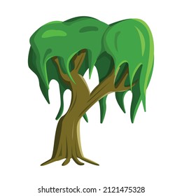 Realistic green sprawling tree isolated on white background - Vector illustration