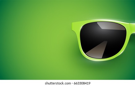 Realistic green sunglasses on green background, vector illustration