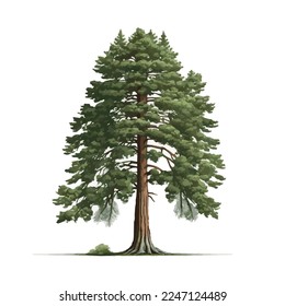 Realistisch grüner größter Baum der Welt, Sequoia auf weißem Hintergrund - Vektorgrafik