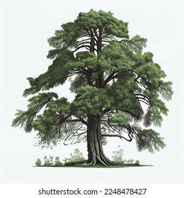 Realistic green tallest tree in the world sequoia on a white background - Vector illustration