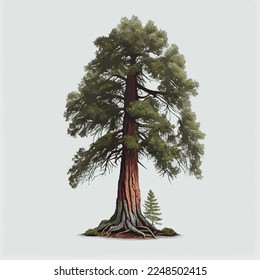 Realistic green tallest tree in the world sequoia on a white background - Vector illustration