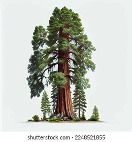 Realistic green tallest tree in the world sequoia on a white background - Vector illustration