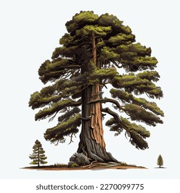 Realistic green tallest tree in the world sequoia on a white background - Vector illustration