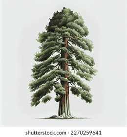 Realistic green tallest tree in the world sequoia on a white background - Vector illustration