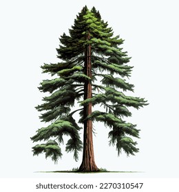 Realistic green tallest tree in the world sequoia on a white background - Vector illustration