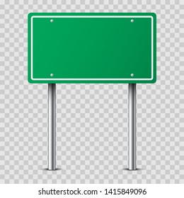 Realistic green traffic sign two metal poles isolated transparent background  Rectangular blank traffic road empty sign  Mock up template for your design 