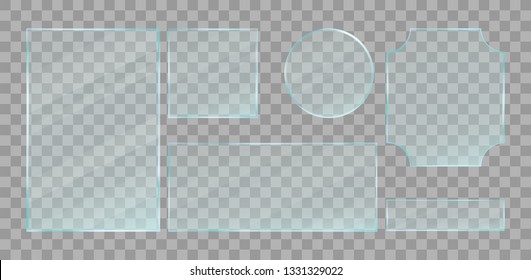 Realistic green transparent glass plates set. Vector design elements.