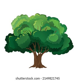 Realistic green tree. Isolated icon on white background. Spring tree for your design. Vector symbol sign. Plants, landscape design. Eco idea concept.