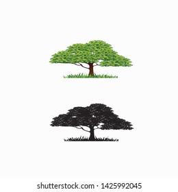 Realistic green tree with silhouette tree vector illustration