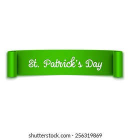 Realistic green vector ribbon Saint Patricks Day message