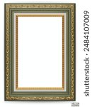 Realistic green wooden vintage frame isolated on white background.  Rectangle frames mockup. Classic Photo wooden frame. Green border for painting, poster, and photo gallery. 3d vector illustration.