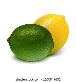 Realistic green yellow lime, lemon. 3d Vector illustration EPS 10. 