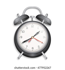 Realistic Grey Alarm Clock on White Background Vector