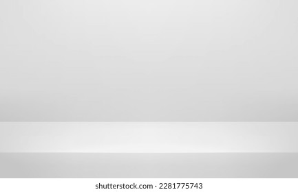 Realistic Grey background. Minimal 3d shelf. Space for displaying products. Empty room with spotlight effect. Room in the 3d. Vector illustration.